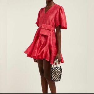 Rhode Red Puff Sleeve Silk Dress